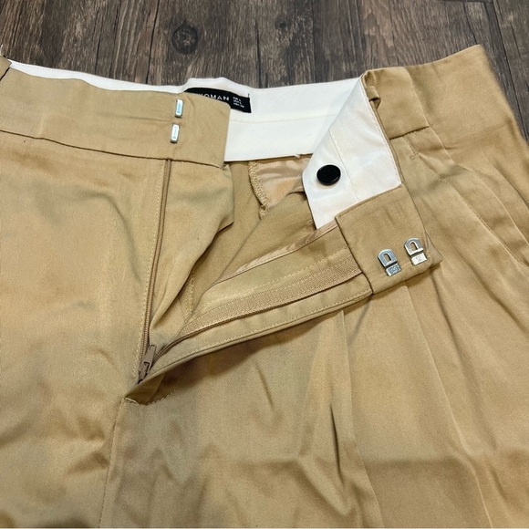 Zara Women's Wide Leg Mid Rise Front Pleated Beige Cotton Blend Pants Trouser XL - Picture 6 of 10